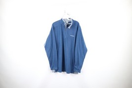 Columbia Mens XL Distressed Spell Out Half Zip Fleece Pullover Sweater Blue - $29.65