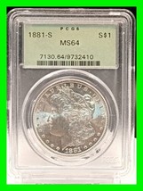 Stunning 1881-S Morgan Silver Dollar $1 OGH PCGS MS64 - Old Green Holder Flashy - £197.83 GBP