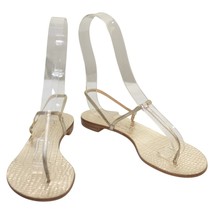 Casadei 8035 T-Strap Slingback Sandal Gold crocodile embossed leather si... - $147.51