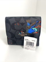 New Coach Wallet Bird Print Black Smoke Signature F23399 Canvas Small W9 - $98.89