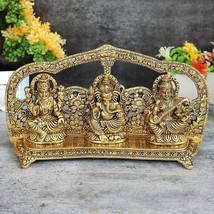 Metal Laxmi Ganesh Saraswati Idol, Large, Gold, 1 Piece - £34.06 GBP