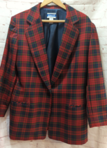 Pendleton Plus Womens 16W Red Blue Tartan Plaid Blazer Virgin Wool Vintage - $34.64