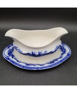 Antique c.1900 Johnson Brothers Tokio Flow Blue Gravy Boat &amp; Relish Unde... - $101.53 CAD
