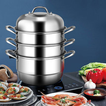 3 Tier 11 Inch Steamer Set Stainless Steel Cookware Pot Double Boiler Si... - £71.57 GBP