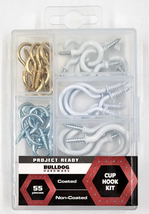 Bulldog Hardware 55 Pieces Assorted Cup Hooks Screw-in Kit Coated &amp; non ... - $10.00