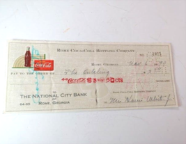 1940 Rome Georgia Bottling Co Check Coke - $9.85
