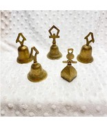 Antique Lot of (5) Mixed India Etched Solid Brass Bells w/Clappers (Late... - $79.81 CAD