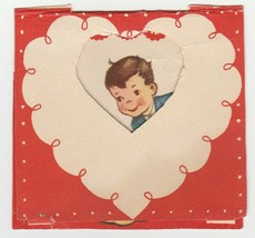 Vintage Valentine Card Boy in Die Cut Heart Card Opens - $7.91