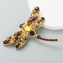 Dragon Fly Brooch Citrine And Smokey Quartz Crystals &amp; Glass Gold Colour - Large - £9.97 GBP