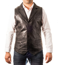 100%Orignal Lambskin Leather Men Button Waistcoat Black Western Vest Coat Jacket - £86.03 GBP+