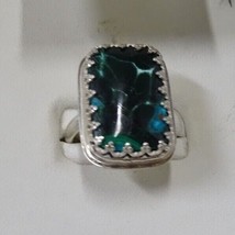 Incredible Chatoyant Malachite Ring Set In Sterling Silver Size 8 Solid Band - £93.37 GBP