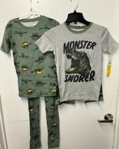 Carter's Boys Snug Fit 4 piece Cotton Pajama Set Dinosaur/Green/Camo Size 12 - $23.51