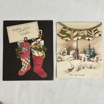 Vtg 1940&#39;s - 1950&#39;s Christmas Holiday Cards Lot of 6 Stockings Carolers Manger - £7.44 GBP