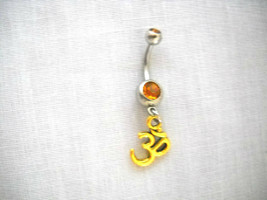 New Goldtone Ohm / Om / Aum Charm 14g Golden Yellow Belly Ring Navel Barbell - £4.78 GBP