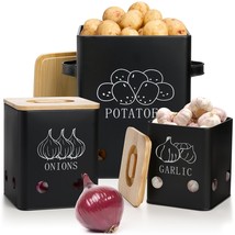 3 Pack , Potato Onion Garlic Storage Canister, Black Metal Vegetable Fre... - $45.99