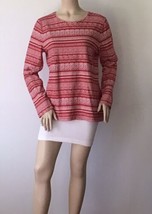 Talbots The Tee Sz. L Fair Isle Red And White Print Long Sleeve Top - £11.82 GBP