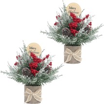 2PCS Small Christmas Tree Tabletop Mini Xmas Tree 9&quot; Artificial Little P... - £42.82 GBP