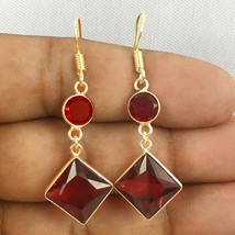 Handmade 925 Sterling Silver/Gold/Rose Gold Plated Ruby Square Shape Earrings - £26.71 GBP+