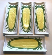 Set Of 4 Vintage Made Japan White Yellow Green Ceramic Corn Cob Servers ... - $25.53