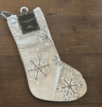 2 Tahari Embroidered  Stocking Christmas  Beaded Gray Silver  Snowflake - £47.84 GBP