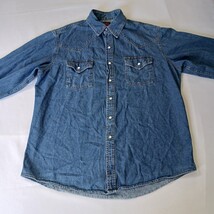 Vintage Plains Western Wear Pearl Snaps Shirt Men's Large Blue Denim Long Sleeve image 14