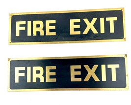 Vintage Pair (2) Fire Exit Solid Brass Metal Sign 10.25&quot; x 3&quot; - £21.31 GBP