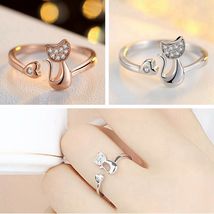 [Gift] Cat Shape Crystal Gold Silver Color Copper Ring for Friendship Gift - $8.29+