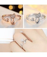 [Gift] Cat Shape Crystal Gold Silver Color Copper Ring for Friendship Gift - £6.62 GBP+