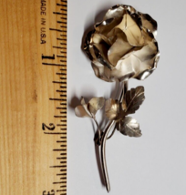 Vintage All Solid 925 Sterling Silver Rose Flower Leaf Pin No Stone 5.3g - $17.59