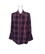 Time And Tru Womens Plaid Long Flared Sleeves Button Down Shirt Size M 8... - $13.63