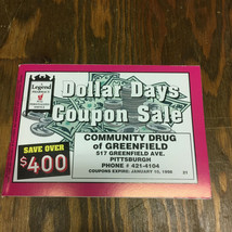 Community drug of Greenfield PA 1998 dollar days coupon sale booklet mov... - £15.27 GBP