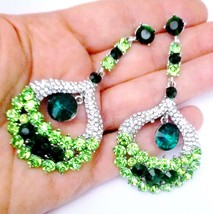 Drag Queen Chandelier Earrings Green on Silver Rhinestone Crystal Bridal... - $41.58