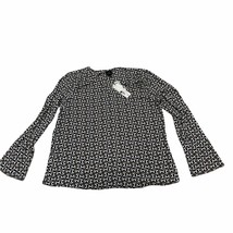 Worthington Blouse Top Womens Size L Black Tan Geometric Flare Sleeve - $29.02