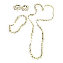 Vintage Napier Faux Pearl Gold tone Necklace Bracelet Earring Set - £20.30 GBP