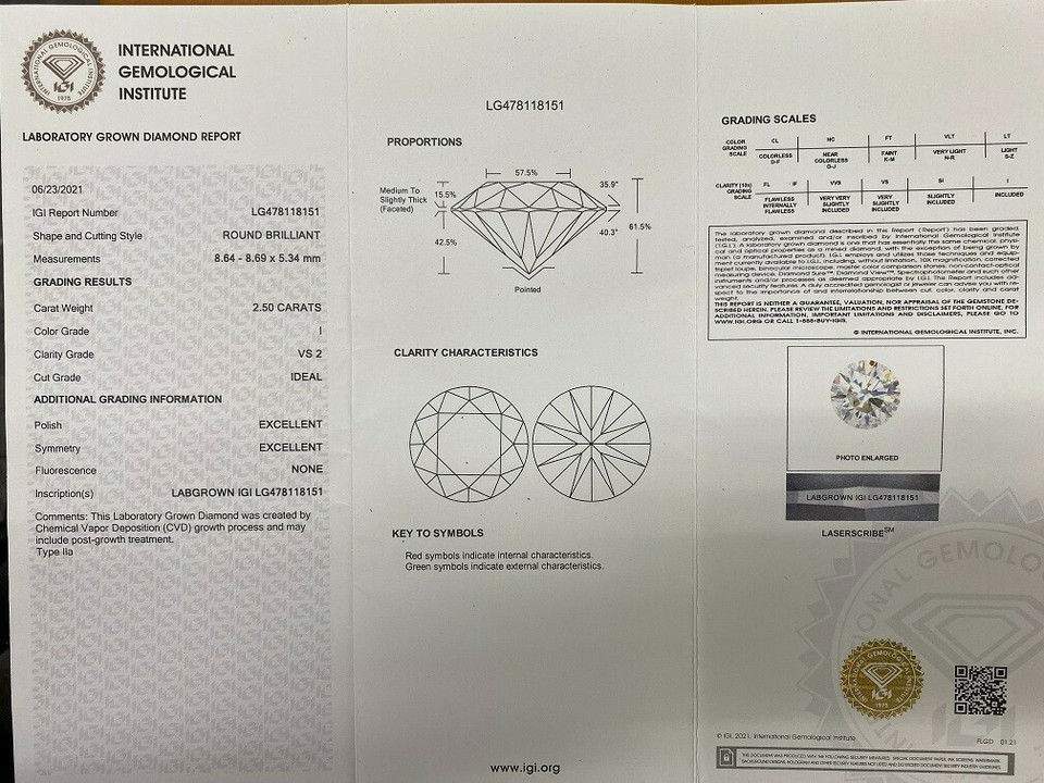 Lot of 2 CVD Lab Grown Round Cut Diamonds IGI Certified TCW = 5.01 Cts I VS2 Item image 2