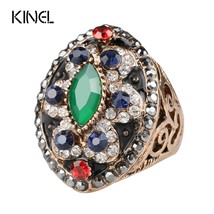 Luxury Colorful Resin Ring Ancient Gold Color Vintage Wedding Rings For Women Ne - £6.68 GBP