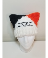 Handmade Crochet Calico Cat Ear Beanie with Whiskers - $328.54 MXN