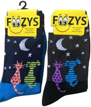 Star Gazing Cat &amp; Dog Socks Crew Novelty Dress Casual SOX  Foozys 2 Pair... - £7.90 GBP