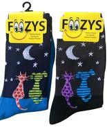 Star Gazing Cat &amp; Dog Socks Crew Novelty Dress Casual SOX  Foozys 2 Pair... - $11.87