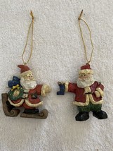 Set Of 2 Giftco Inc 3” H Ornaments Santa Skiing Wreath And Santa Stockin... - $6.88