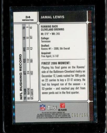 2007 TOPPS FINEST Refractor Football Card #34 JAMAL LEWIS Cleveland Browns /199 Item image 2