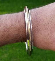 Stainless steel ridged golden edge sikh singh kaur khalsa kara kada bracelet l5 - £21.85 GBP