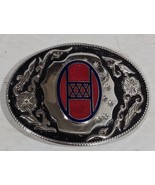 Vintage Silverplate &amp; Enamel Oval Metal Belt Buckle Great Patina - $25.75 CAD