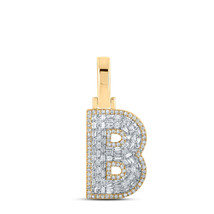 10kt Yellow Gold Mens Baguette Diamond B Initial Letter Charm Pendant 1/2 Cttw - £413.51 GBP
