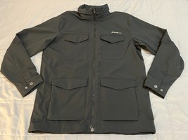 Eddie Bauer Travex Field Hooded Jacket Mens Large Black Soft Shell Pockets - £30.43 GBP