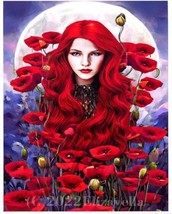 Girl Hiding In poppy field original art surreal 8x10 inch semi gloss fantasy art - £12.78 GBP