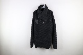 New Leif Nelson Mens 4XL Chunky Knit Strap Button Shawl Sweater Anthracite Black - $84.10