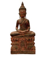 Antique Khmer Style SE Asia Seated Wood Meditation Buddha Statue - 85cm/34&quot; - £970.31 GBP