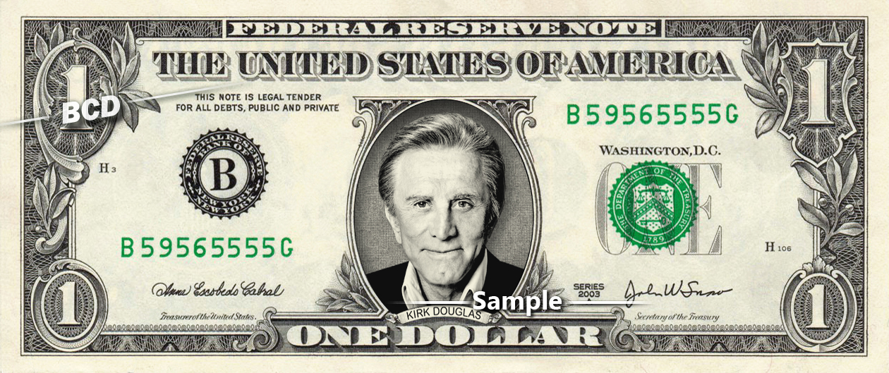 KIRK DOUGLAS on REAL Dollar Bill Cash Money Bank Note Currency Dinero Celebrity - $8.88