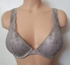 New NWT Victorias Secret Dream Angels Gray Push Up Lace Overlay Bra 32DD - £37.47 GBP